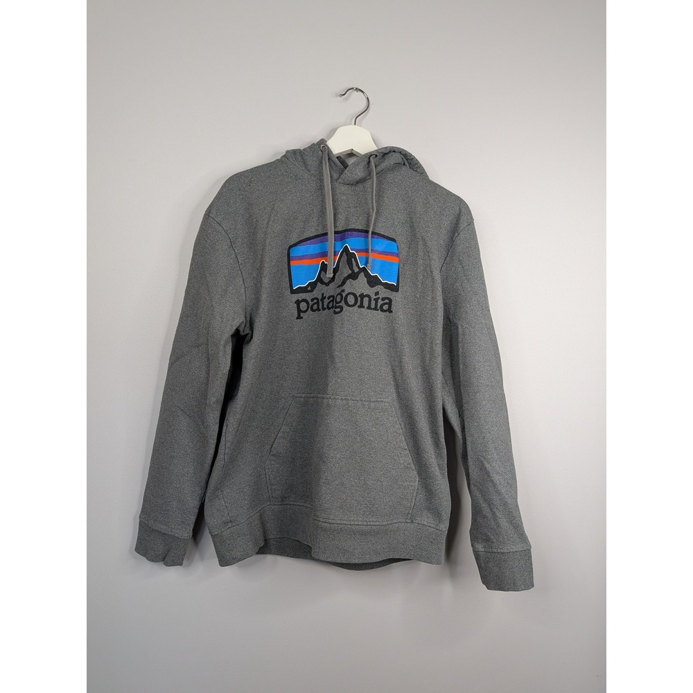 Patagonia Uprisal Hoody Mens Large Gray Excellent Fitz Roy Logo Pullover Hoodie